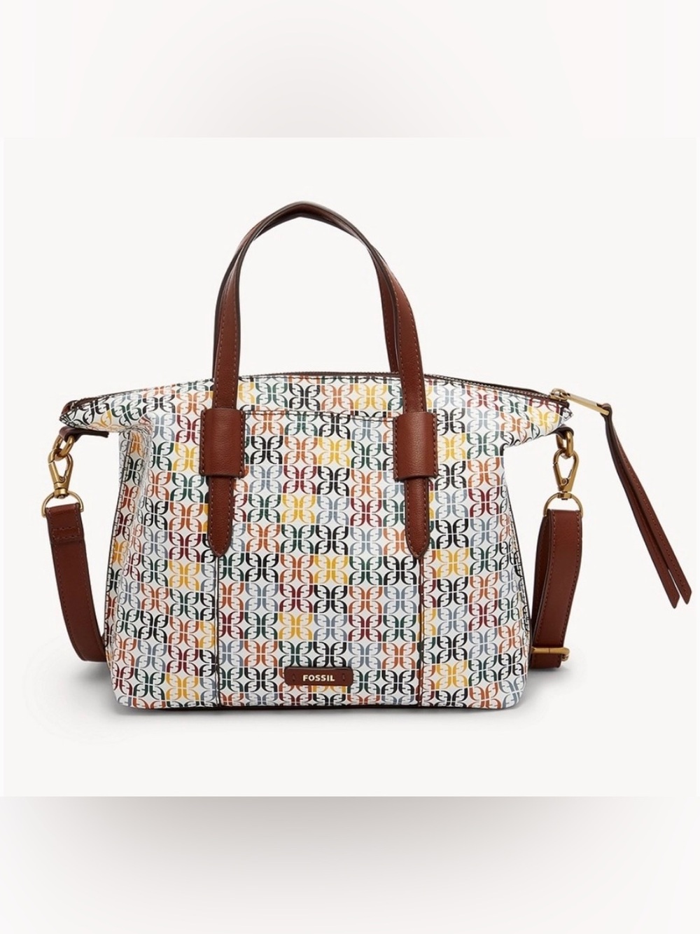 Fossil Skylar satchel crossbody in white + multi color pattern